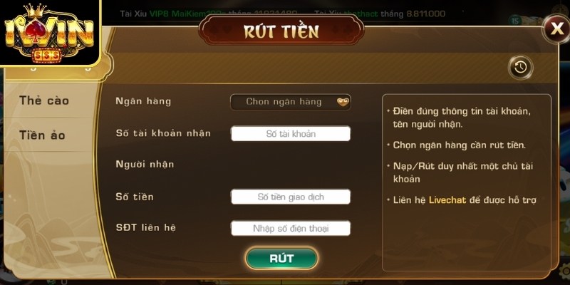 Nạp Rút Tiền Iwin 3 Hướng dẫn rút đơn giản